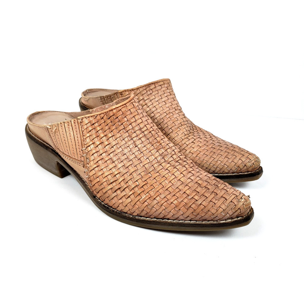 Roan By Bed Stu Vita Womens Size 10 Pecan Beige Slip On Heeled Woven Mule Shoes